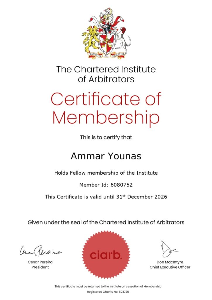 Ai Mo Lawyers Strengthens Its Global ADR Standing: Dr. Ammar Younas Awarded FCIArb (UK)