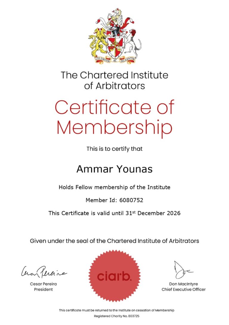 Ai Mo Lawyers Strengthens Its Global ADR Standing: Dr. Ammar Younas Awarded FCIArb (UK)